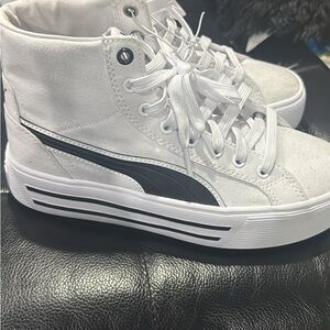 Puma White and Black High-Top Sneakers